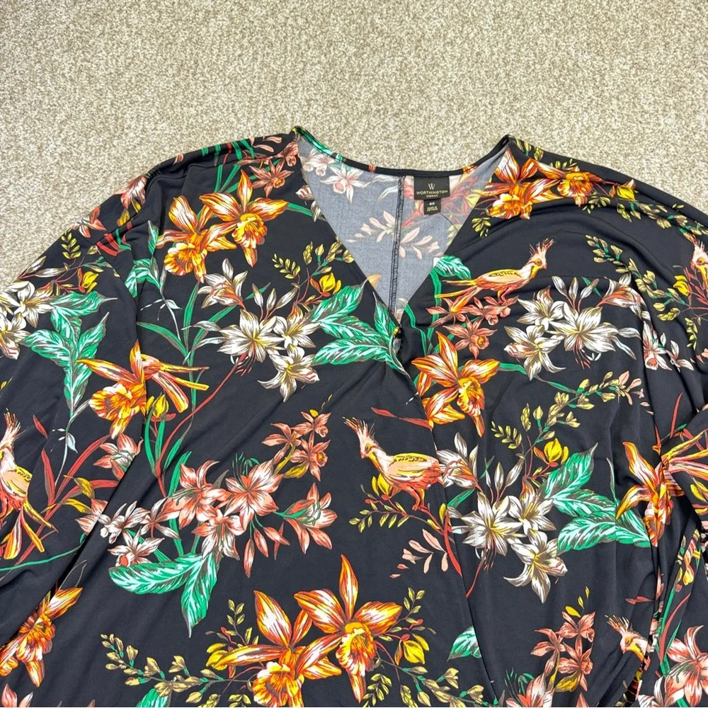 NEW Worthington Black Floral Wrap Blouse Womens Size 4X Stretch - Picture 5 of 16